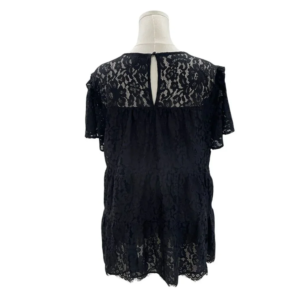 Torrid Black Lace Babydoll Top Romantic Coquette Fairy Gothic Soft Girl Blouse - Picture 7 of 9
